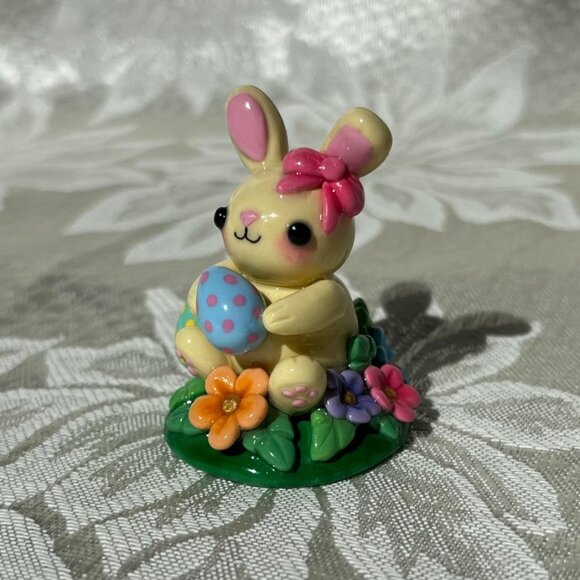 Handmade Easter Bunny Polymer Clay Figurine Sculpture Spring Rabbit Decor - Picture 2 of 11